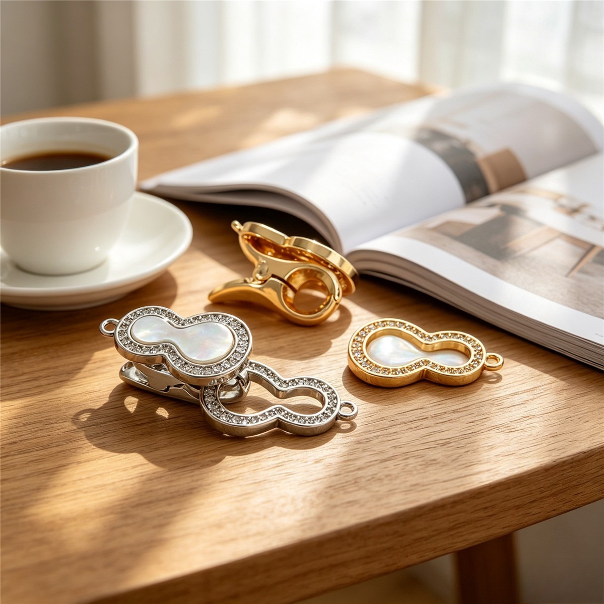 Toggle Clasp Gold - 真珠貝ジルコン付き14K金メッキ真鍮製ひょうたん型トグルクラスプDIYパールセーターチェーンパーツ