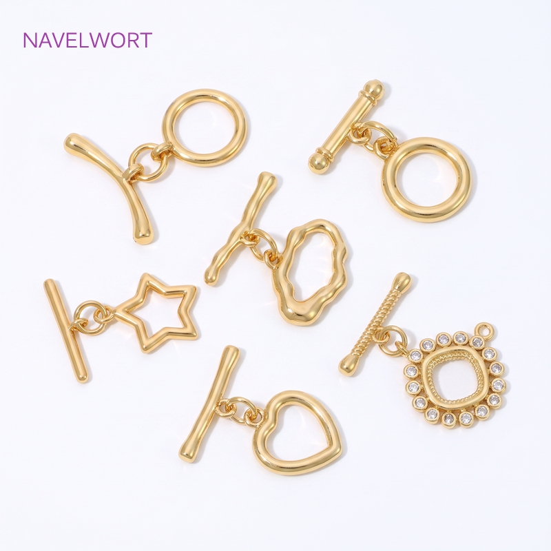 Toggle Clasp Gold - 18K金メッキ真鍮製トグルクラスプコネクター、ジュエリー製作用ラウンドOTクラスプ、ブレスレット用クラスプ、DIYジュエリーアクセサリー