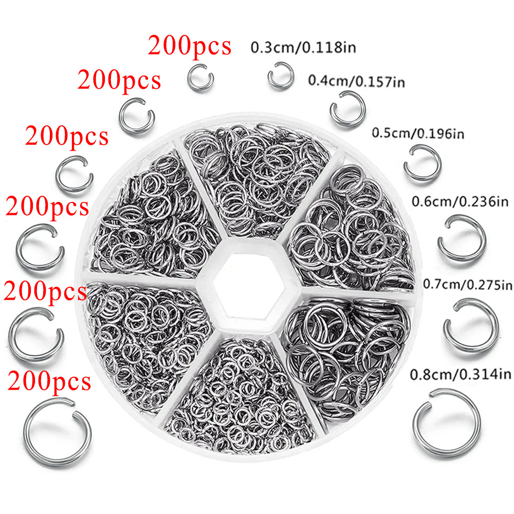 Jewelry Making Jump Rings - 1200個のステンレス製ジャンプリング＆スプリットリングコネクター、DIYネックレス、ブレスレット、イヤリング、キーホルダー、ジュエリー製作アクセサリー用