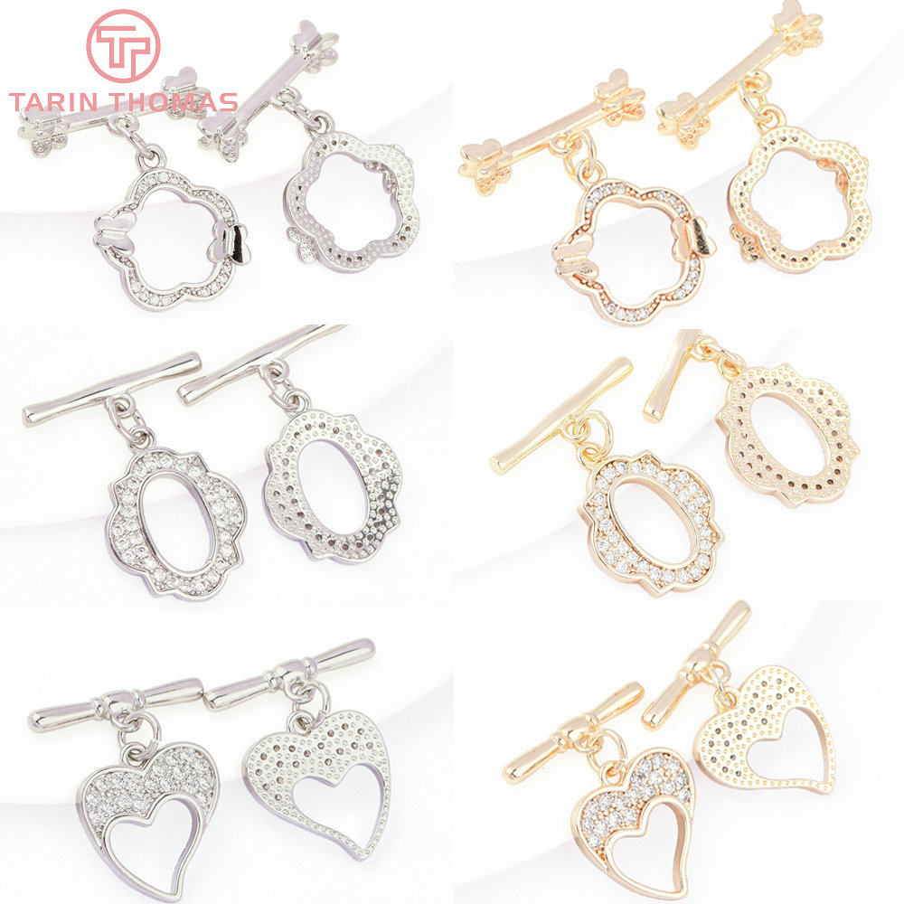 Toggle Clasp Gold - Zircon-トグルクラスプ付き真鍮ブレスレット,24k,ゴールドカラー,高品質,DIYジュエリー,製造,4セット,8193