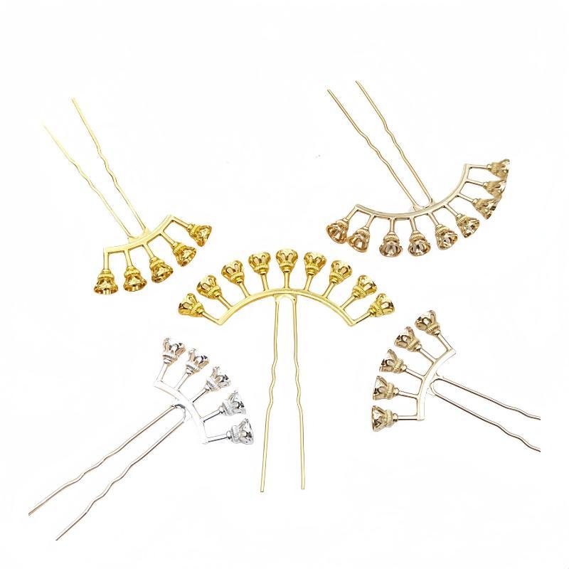 Jewelry Making Beads - 合金アーチ型ヘアピンブランク、複数のビーズマウント付き、DIY漢服ジュエリー製作工芸用、3色展開