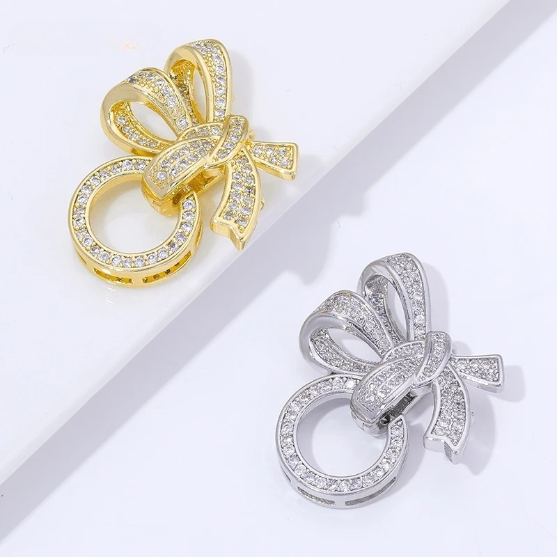 Jewelry Making Beads - 18K ゴールドメッキパールクラスプコネクタ象嵌ジルコン 3 リングバタフライジュエリーロッククラスプブレスレット DIY ジュエリーフィッティング用