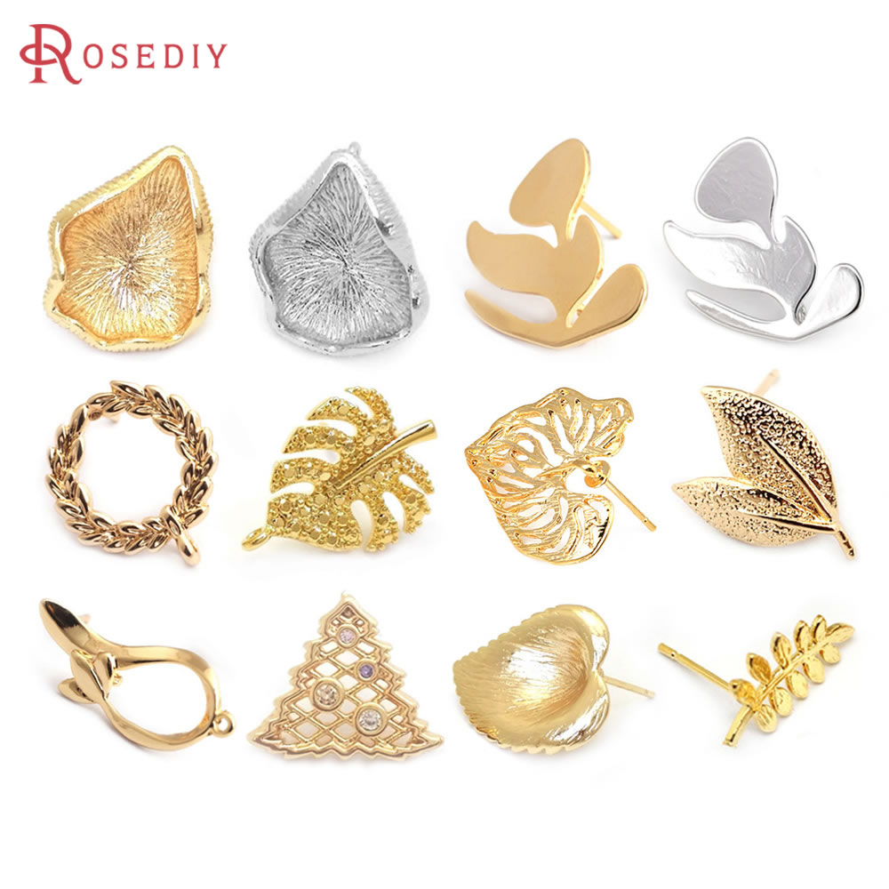 Jewelry Making Set - 真ちゅう製の蓮の葉,18Kゴールドカラー,木の葉の枝,イヤリングピン,ジュエリー作り用品,アクセサリー