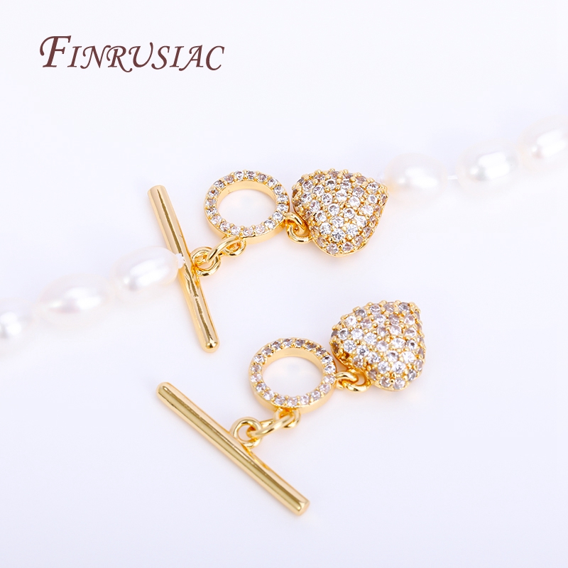 Toggle Clasp Gold - 18K金メッキのハート型トグルクラスプ,ジュエリー作り,象眼細工のジルコニア,傾斜クラスプ,高品質,DIYアクセサリー