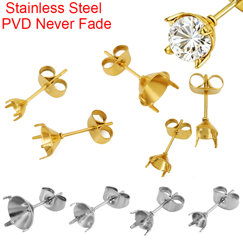 Jewelry Making Set - 20個入りPVD加工ステンレスイヤリング用石留め具（5mm、6mm、8mmジルコニアストーンカボションベース、イヤリングバック付き）ジュエリー製作