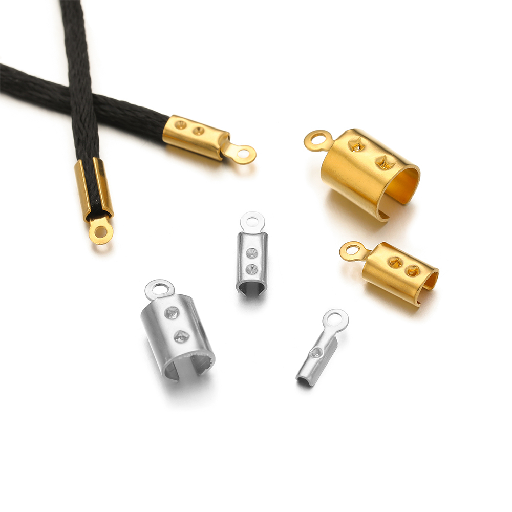 Jewelry Making Beads - 50 個のステンレス鋼高品質圧着エンドビーズキャップレザーコードクリップ DIY ジュエリー作成ネックレスコネクタ用品