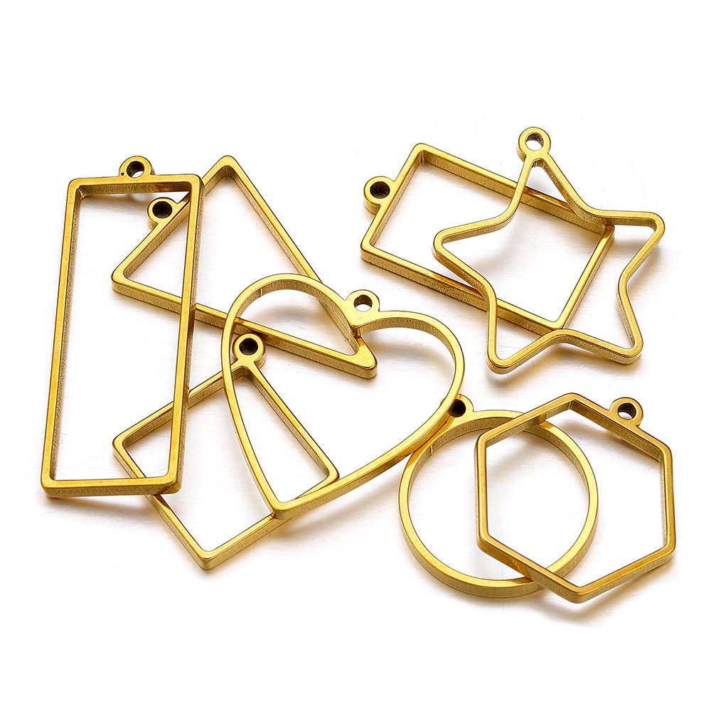 Jewelry Making Resin - 10個入り ステンレス製 幾何学模様 メタルコネクターチャーム フレームベース DIY