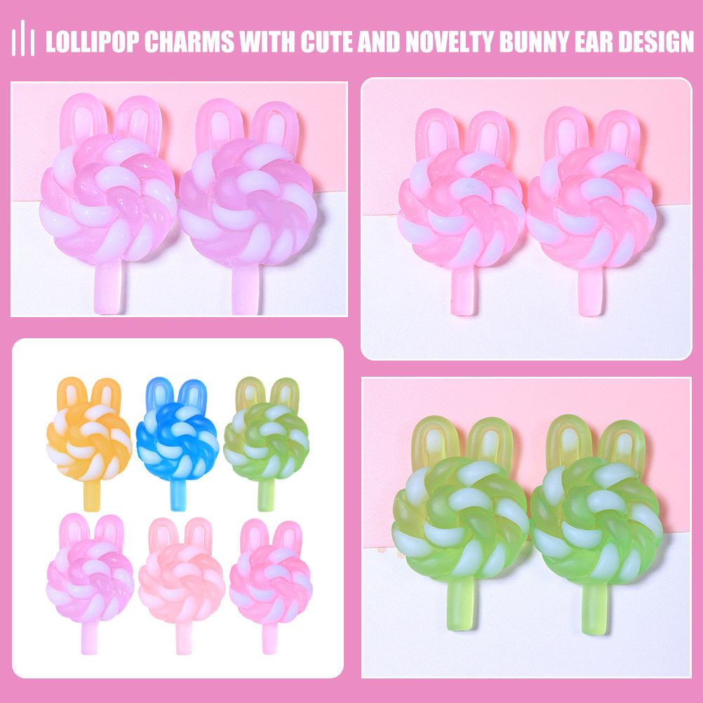 24 個のかわいい漫画ロリポップチャームウサギの形をした光る - Jewelry Making Resin のレビューと価格