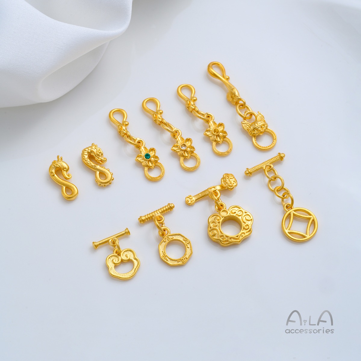 真鍮製24K金メッキ如意雲紋コイン狐龍鳳凰花OTトグルクラス - Toggle Clasp Gold のレビューと価格
