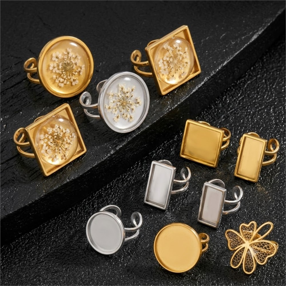 2個入り ステンレス製 スクエア型 フラットブランクベース  - Jewelry Making Resin のレビューと価格