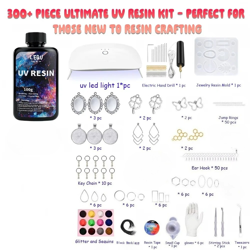 300個入りUVレジンキット 100gクリアUVエポキシレジ - Jewelry Making Drill のレビューと価格