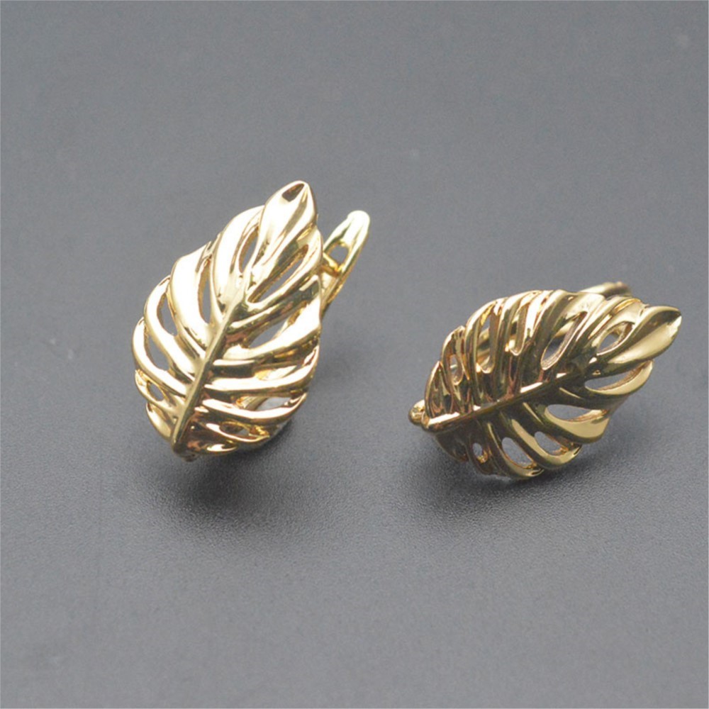 1/2個 18K金メッキ真鍮製 葉っぱ型中空ファッションイヤ - Jewelry Making Articles のレビューと価格